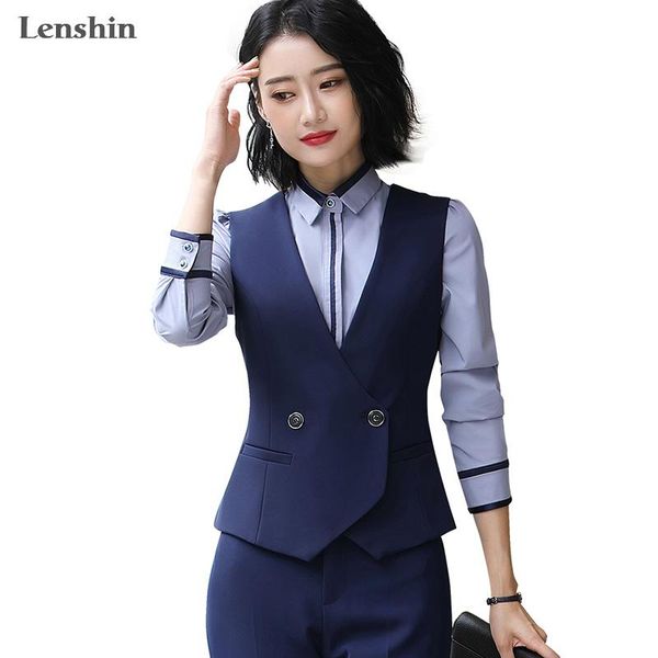 

women's vests lenshin 2 piece set high-quality formal vest pant suit women office single breasted sleeveless jacket lady business sets, Black;white