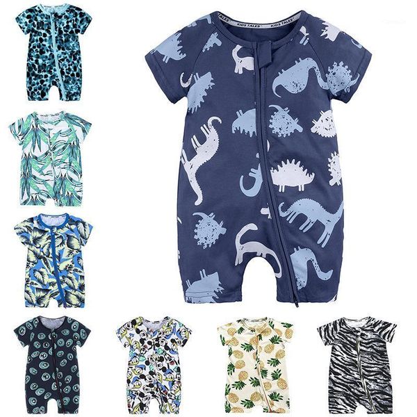 

summer infant baby boys clothes short sleeve romper print girls cotton toddler jumpsuit born outfits jumpsuits, Blue
