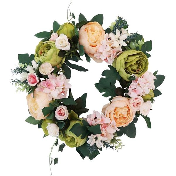 

artificial flowers peony wreath - with and green leaves for front door office wall garden wedding festival decor decorative & wreaths