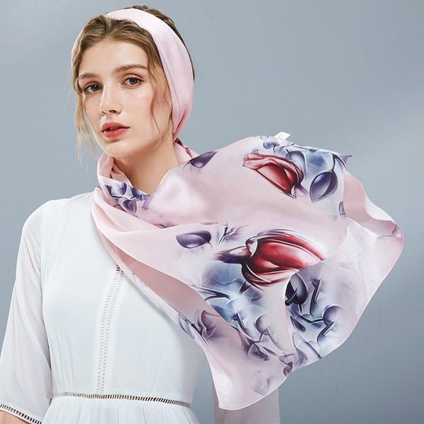 

silk scarves for women in spring and autumn 100 satin shawl, Blue;gray