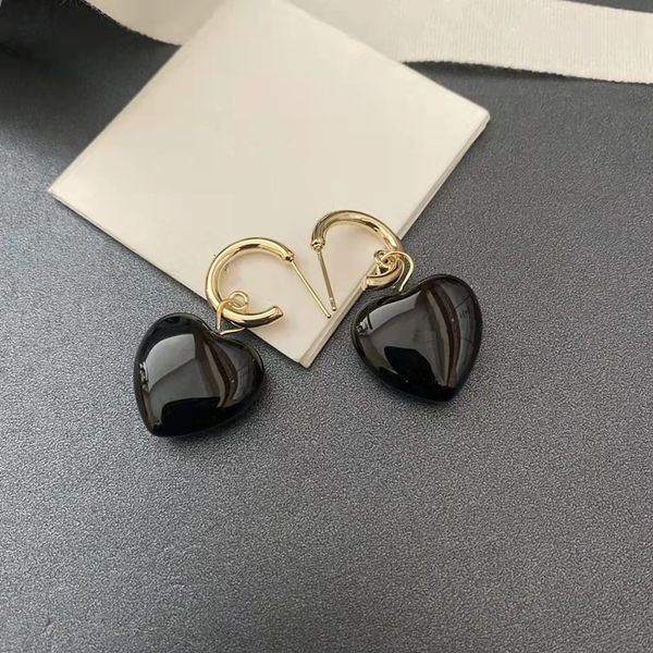 

luxury designer french women stud earrings with black pearl stone origin logo big heart earring jewelry for girls gift c031, Golden;silver