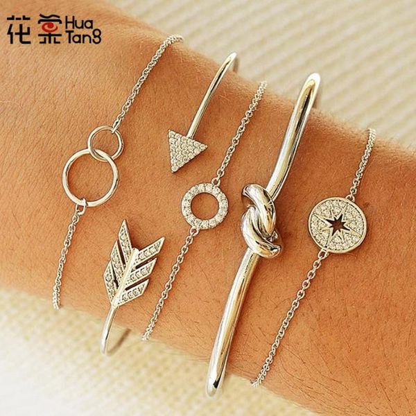 

link, chain huatang fashion round knot arrow crystal bracelets set for women silver color geometric adjustable bracelet bangle jewelry 4079, Black