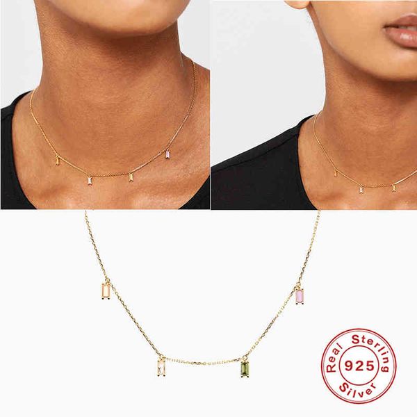 

925 sterling silver minimalist colorful crystal cz pendant necklace for lovers' valentine's day chain necklaces collares jewelry