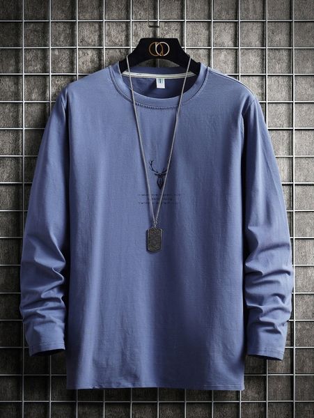 

men slogan & elk print tee c1i5#, White;black