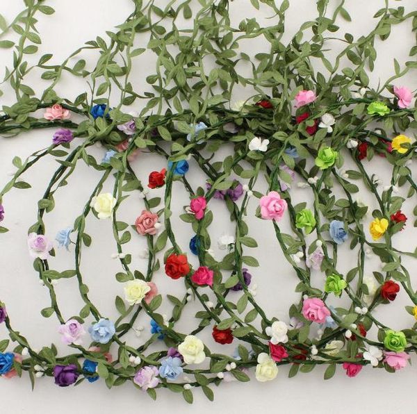 

wedding bride girl head flower rattan wreath headdress crown garland hawaii flower headband bridesmaid bohemian hair bands party, Slivery;white