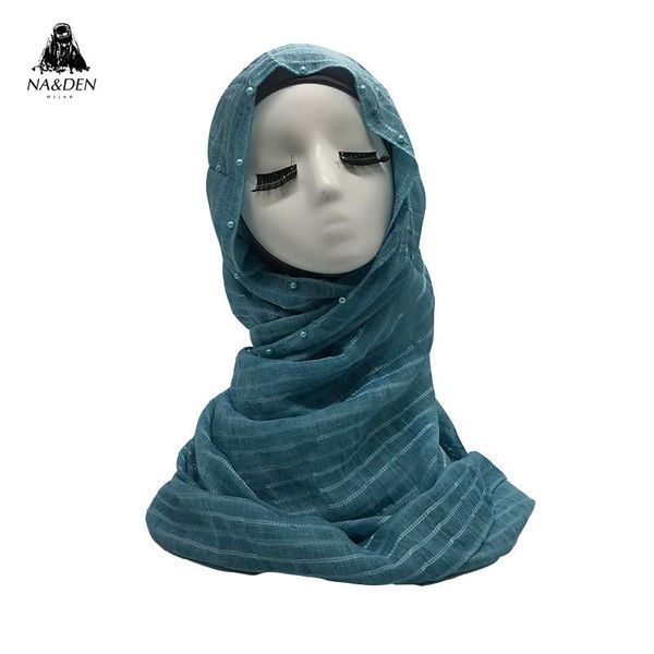 

scarves fashion pearls stripe with lace women scarf viscose solid colors long shawl muslim hijab wrap bandana, Blue;gray