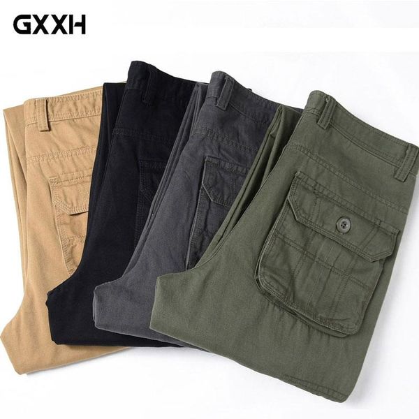 

spring and autumn multi-pocket tooling casual pants men loose work uniforms large size straight cotton trousers 28-34 36 38 men's, Black