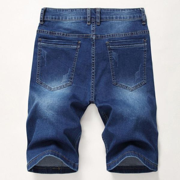 

men's summer ripped stretch denim shorts stripe line painted holes distressed jeans, Blue