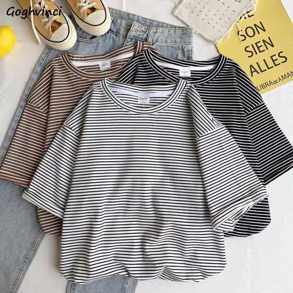 

striped short sleeve t-shirts o-neck korean style loose all-match students soft summer harajuku streetwear chic ins women's t-sh, White