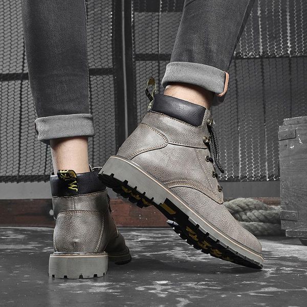 

boots sneakers leather ankle shoes mens sole vintage brown for hombre highhigh winter casual men home zapatillas tactical, Black
