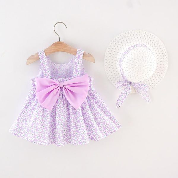 

girl's dresses toddler baby kids girls bow dress korean floral princess hat set sleeveless square collar summer party vestidos 2021, Red;yellow