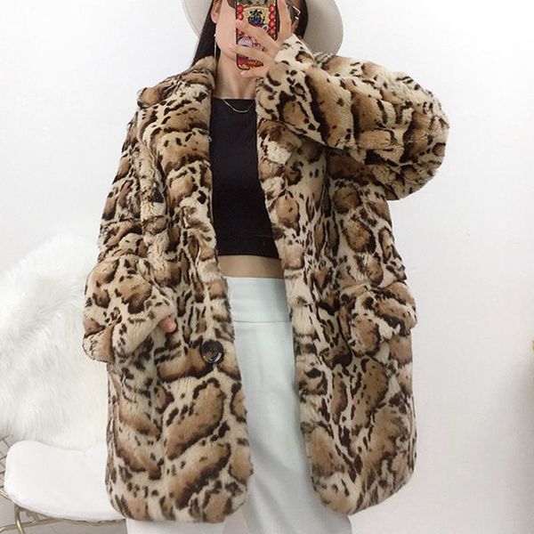 

women's fur & faux 2021 autumn and winter imported rex coat female suit collar leopard print european american big brands, Black