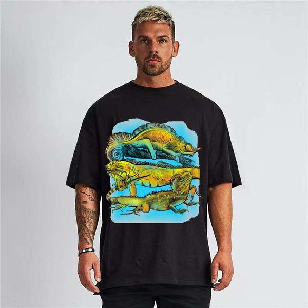 

men's t-shirts summer t-shirt loose casual korean short sleeve hip hop street lizard print oversized gothic, White;black