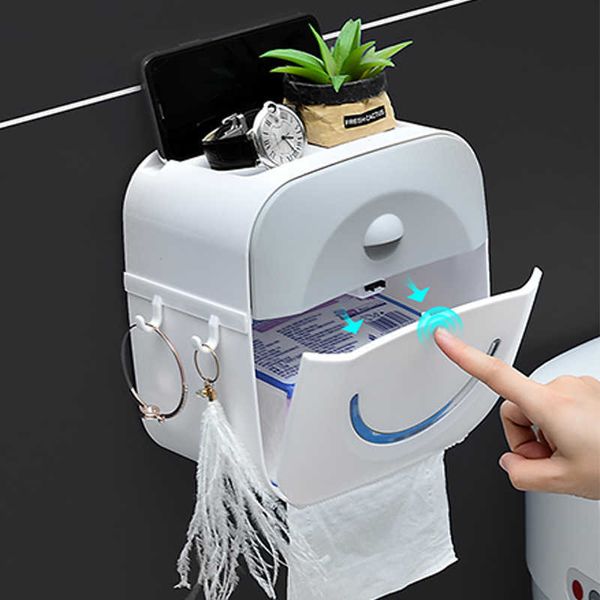 WC-Toilettenpapierhalter zur Wandmontage mit Regal, Badezimmer-Organizer, Kunststoff-Taschentuchbox, Rollenhandtuch 210709