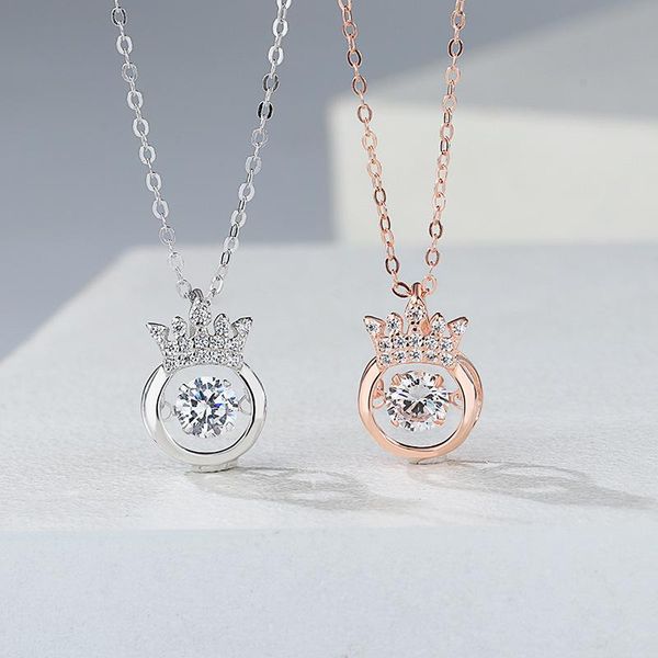 

chains s925 pure silver crown women's necklace beating heart jewelry