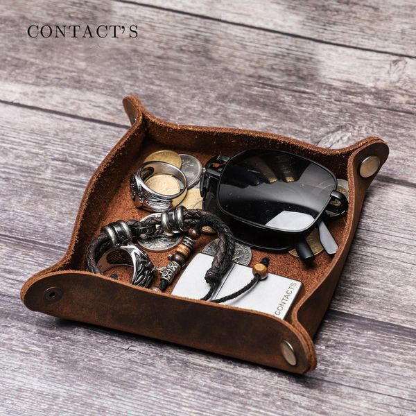 

black angel crazy horse cowhide desk sundry storage leather box, Red;blue