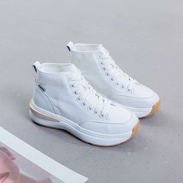 

NGGH Casual shoes Casual shoes V03Qwomen's High new top fall 2021 thick soled students' versatile flat bottomed sports and leisure leather CUMJ CKEE, White