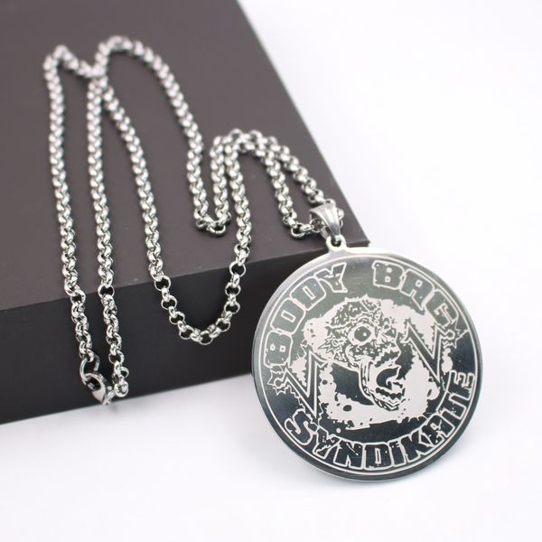 

mens father gifts jewelry rock hip-hip stainless steel icp crazy clown large round pendant necklace rolo chain 24'', Silver