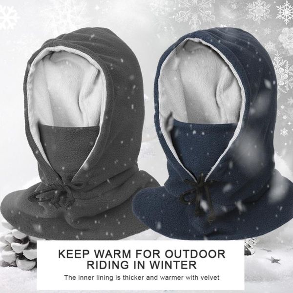 

outdoor hats winter men warm fleece lining drawstring neck gaiter cycling hiking windproof hat balaclava running outdoors bomber, Black;white