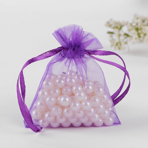 7 x 9 cm tiefviolette Organza-Schmuck-Geschenktüten, kleine Verpackungsbeutel, individuell bedrucktes Logo, 100 Stück/Lot im Großhandel