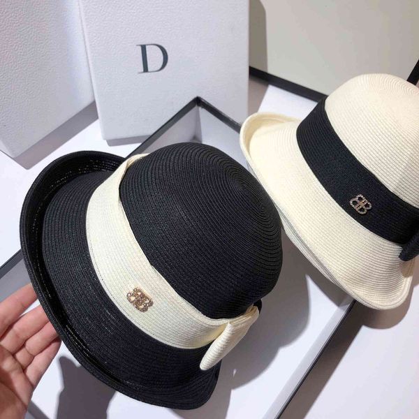 

simple and elegant bow basin hat with large eaves, sun hat can be folded, Blue;gray