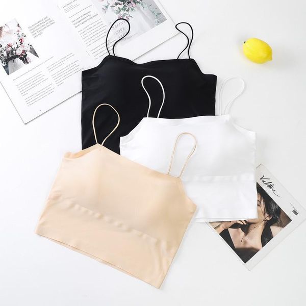 

camisoles & tanks seamless ice silk backless underwear for women strap back sports comfortable breathable female camisole lingerie brassiere, Black;white