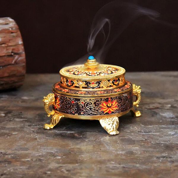 

fragrance lamps incense burner holder metal tibetan style painted zinc alloy coil crafts home office decoration gift