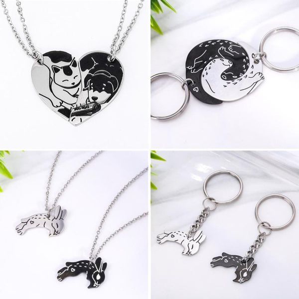 

stainless steel yin yang cat&dog otter necklace keychain couples jewelry party favor