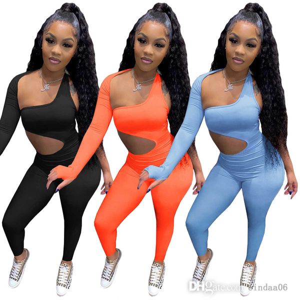 Deisgner Women One Piece Jumpsuits Slim Tracksuits Outfits Sexy Rompers Solid Colour Autumn Bodysuit Hollowed Out Long Sleeve Leggings Sports Suit