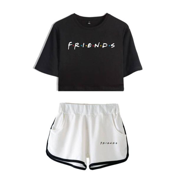 

women's t-shirt cool luxury show i'll be there for you summer two piece set women shorts+lovely girls friends sport suits, White