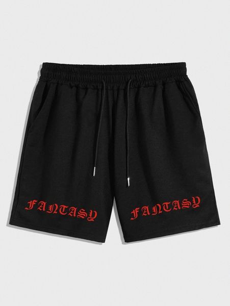 

romwe guys letter graphic shorts d1a8#, Black