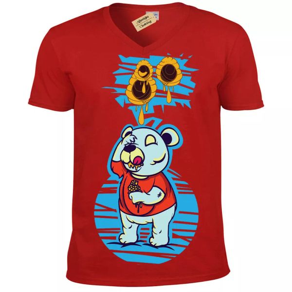 

miel oso camiseta yummy abeja hive hombre cuello en v, White;black