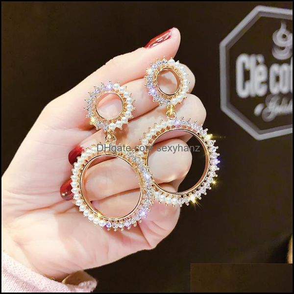 

dangle & chandelier earrings jewelry s1255 fashion s925 sier post pearl beads rhinstone circel stud drop delivery 2021 hrgmu, Silver