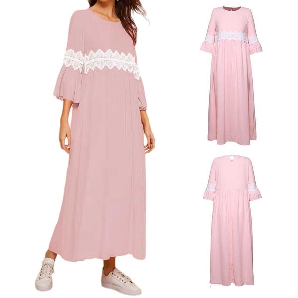 

autumn / winter 2021 loose waist pink stitched casual solid drs, Black;gray