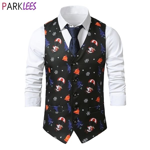 

cute santa claus print mens suit vests merry christmas waistcoat men xmas party prom costume vests cosplay men clothes 2xl 210522, Black;white
