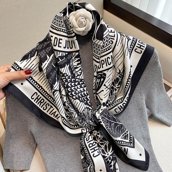 

scarves trendy plaid scarf for women girl classic square shawl print hairscarf 90*90cm muslim turban headscarf hair accessories, Blue;gray