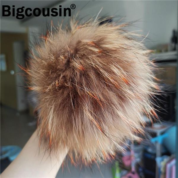 

scarves real raccoon fur pompoms fluffy brown with orange, Blue;gray