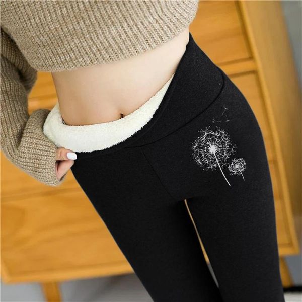 

women's leggings winter women plus velvet high waist warm legging pants femme slim pencil black thick