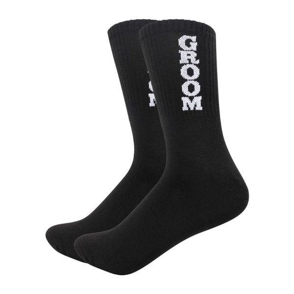 

men's socks 4 pairs wedding party cotton men groom man groomsmen letter fashion breathable sock, Black