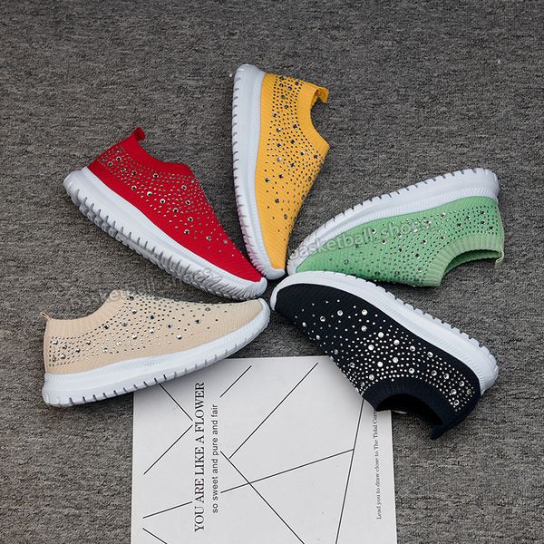 

flat women shoes large sizes rhinestone sock colos matching thick soled old couple shoe sports sneaker woman trainers sneakers 35-43, Black