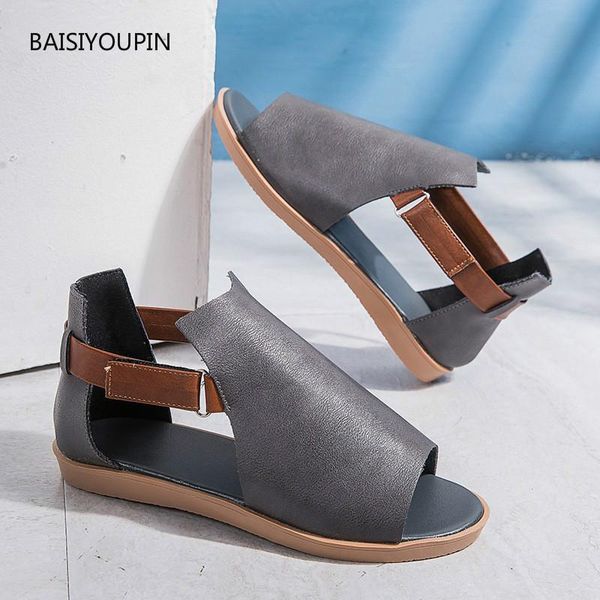 

plus size women sandals summer flat-with shoes shallow peep-toe splice beach hook & loop ladies casual female sandasl 35-43, Black