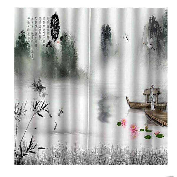

modern custom picture chinese simple ink landscape curtain for living room bedroom flowers blackout window drapes decor &
