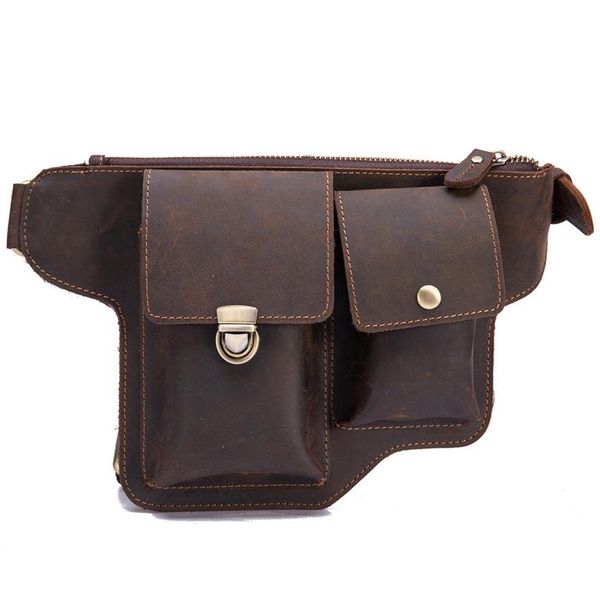 

waist bags crazy horse leather bag for men mini sling chest pack pouch vintage male money phone belt travel card coin purse