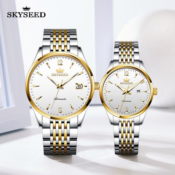 

td6116g watches tiandai lovers simple luminous 904l steel sapphire mirror male 39mm female 33mm waterproof mechanical, Slivery;brown