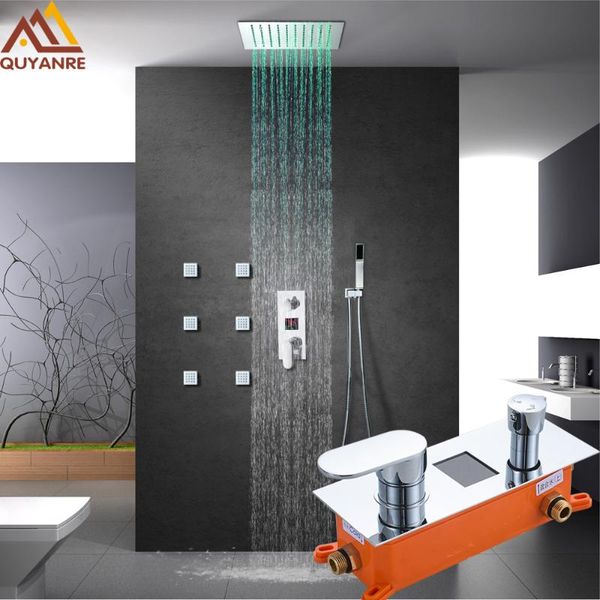 

luxury lcd digital shower faucets set led rainfall head side spa massage jets 3-way display mixer tap bath bathroom sets
