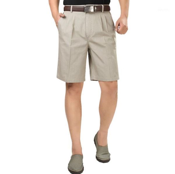 

men's casual shorts summer loose high waist middle aged five minutes trousers cotton linen double pleated thin men male bottoms, White;black