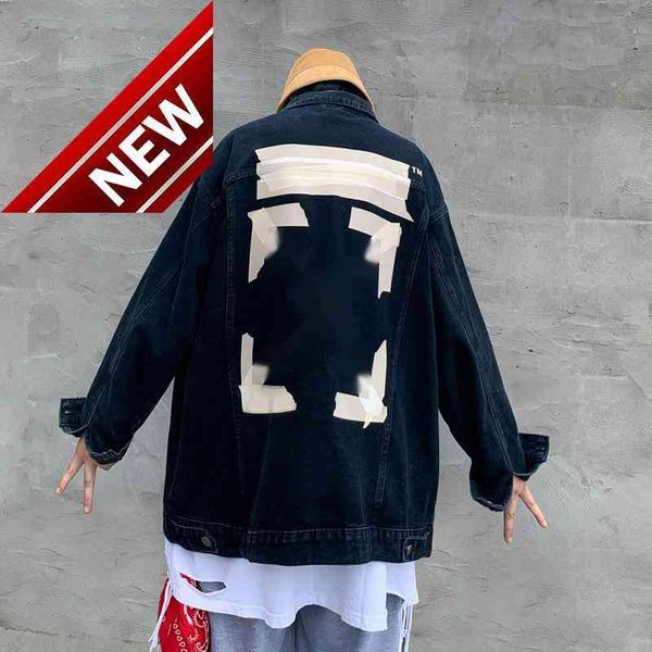 

off 20ss white paint bronzing tape arrow denim ow men's and women's casual jacket, Black;brown