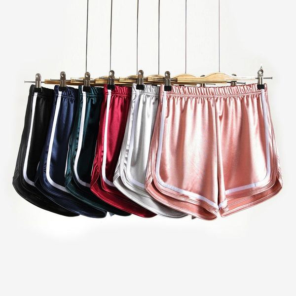 

women's shorts summer women sports short pants gym workout stretch high waist fitness casual glossy running jogging black 201, White;black