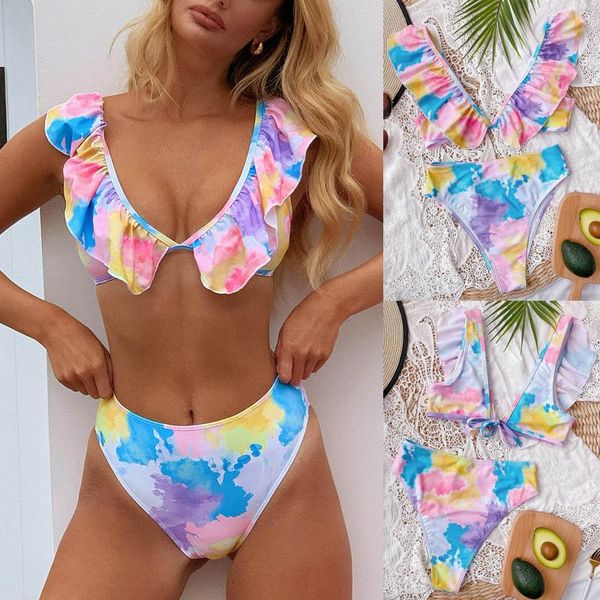 

women's swimwear fashion womens tie-dye print bikini push-up pad swimsuit beachwear set bathing brazilian biquini beach wear, White;black