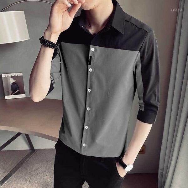 

men's casual shirts slim short sleeve three quarter daily summer patchwork single breasted fashion for men, White;black